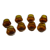 Set of 8 amber glasses & vintage rattan 1970