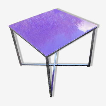 Side table glass and chrome metal foot