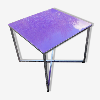Table d'appoint verre et pied metal chromé