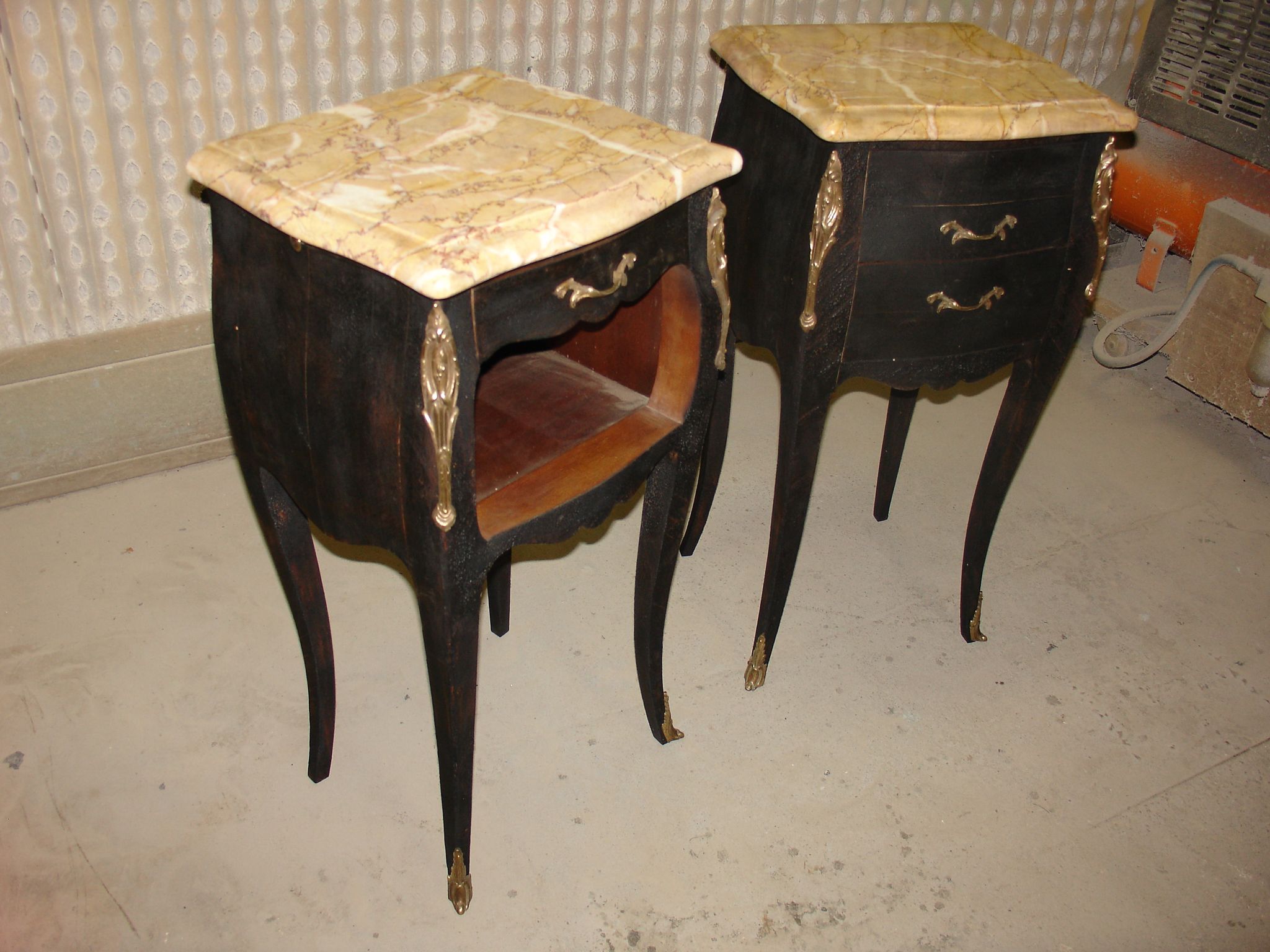 Pair of nightstands of style Louis XV makeover Shou-sugi-ban