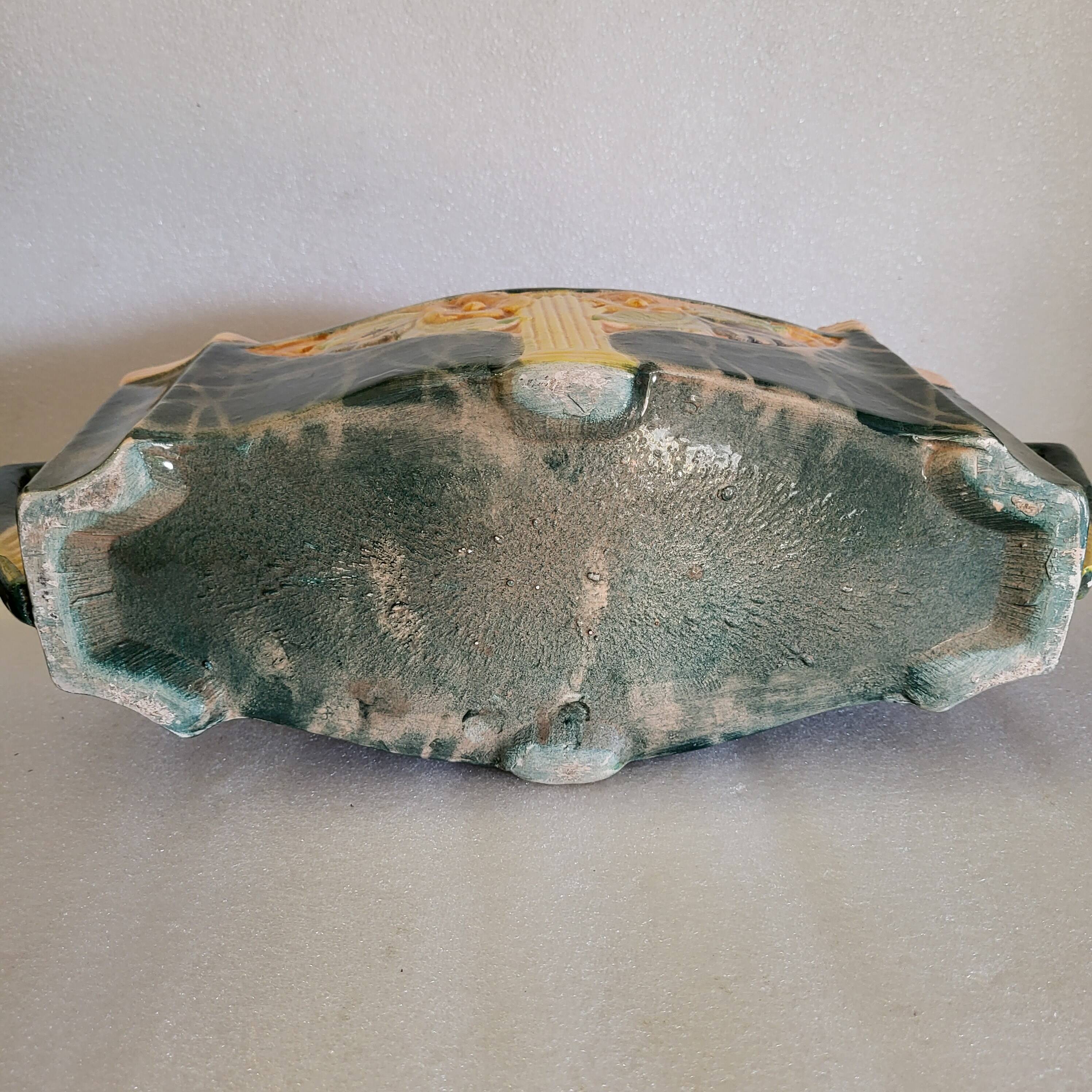 Art Deco polychrome jardinière in ceramic and slip, 1920