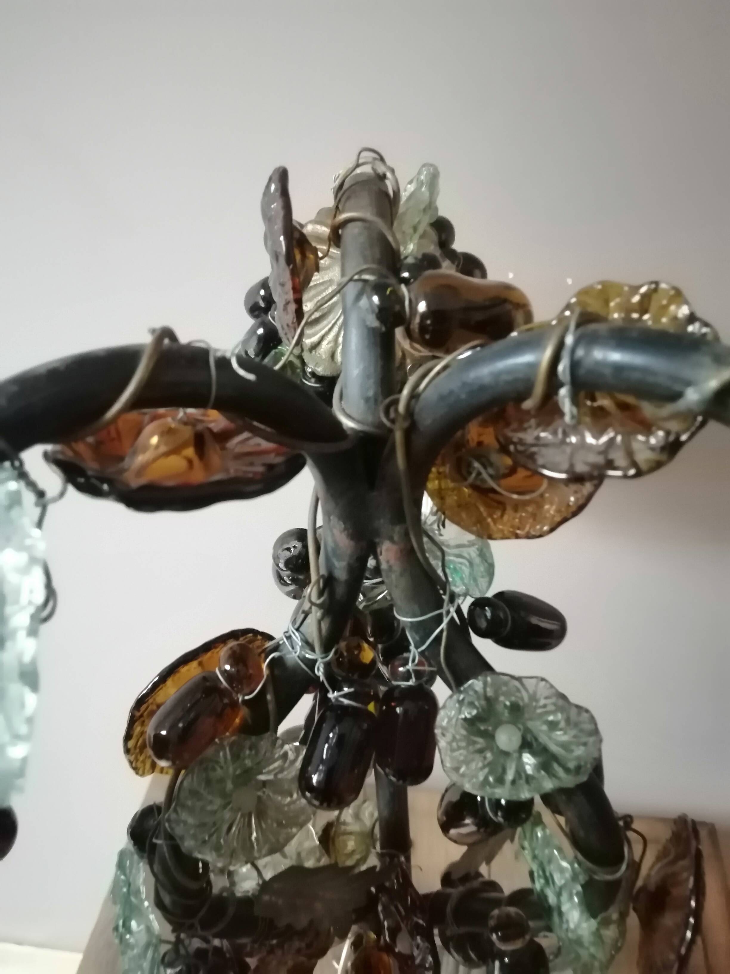 Art deco lamp, bunches of grapes in Murano glass, bronze base