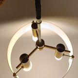 Italian 3-light suspension UFO brushed aluminium and golden brass 1970