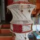 Large vintage macramé pendant lamp in cotton thread and wool, 120 cm.