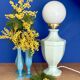 Vintage table lamp in blue ceramic and white opaline.