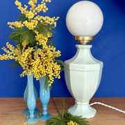Vintage table lamp in blue ceramic and white opaline.
