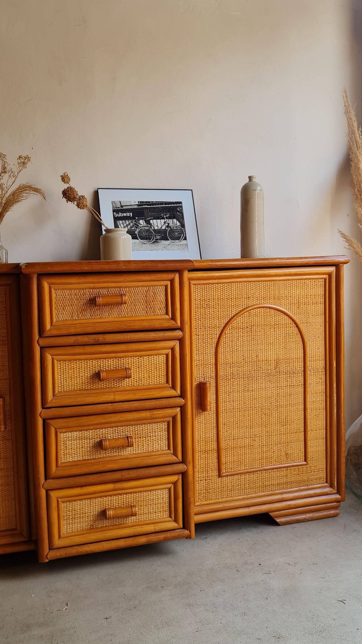 Enfilade en rotin, circa années 70