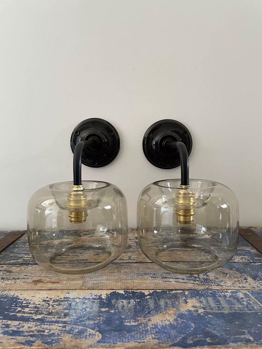 Pair of smoked glass wall sconces