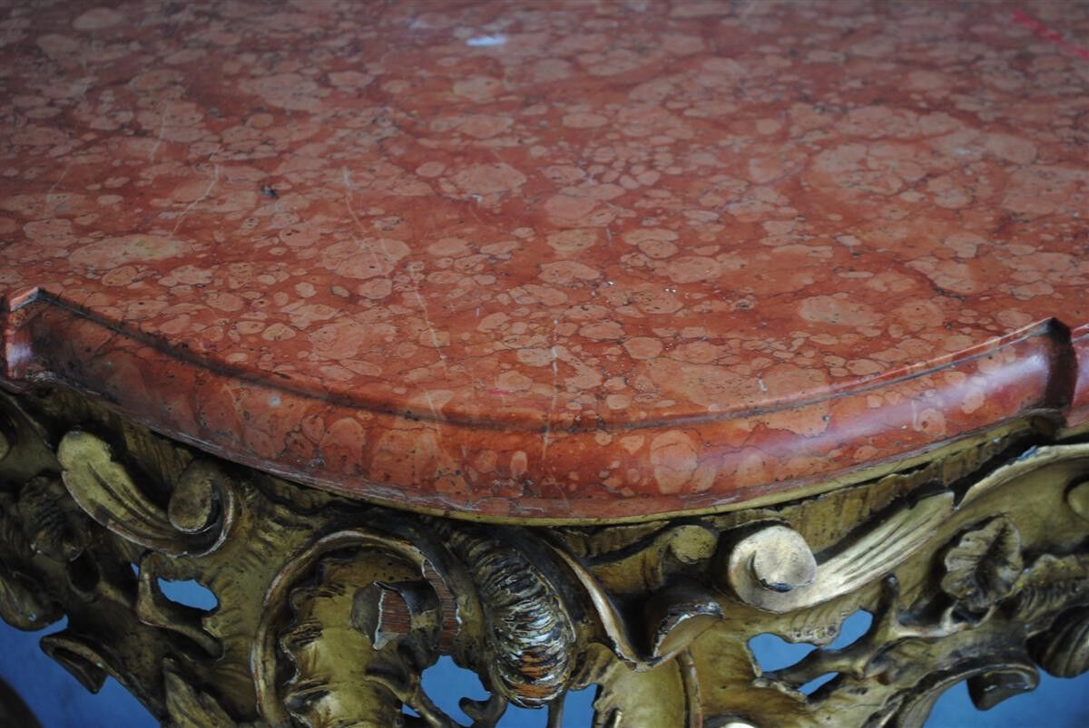 Console Louis XV gold on wooden marble