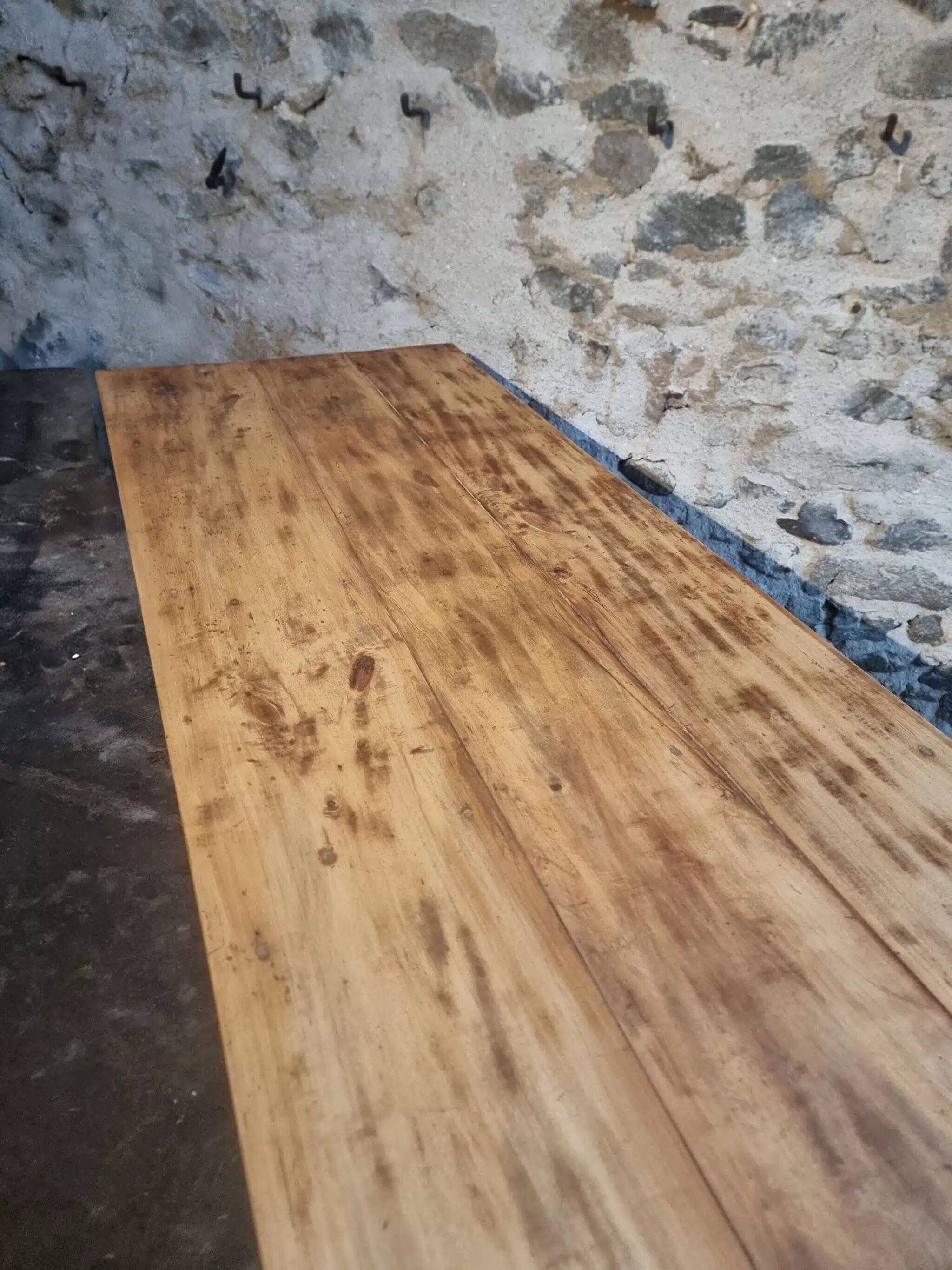 Antique French farmhouse dining table 225 cm – oak and poplar – rustic country table from around 1900