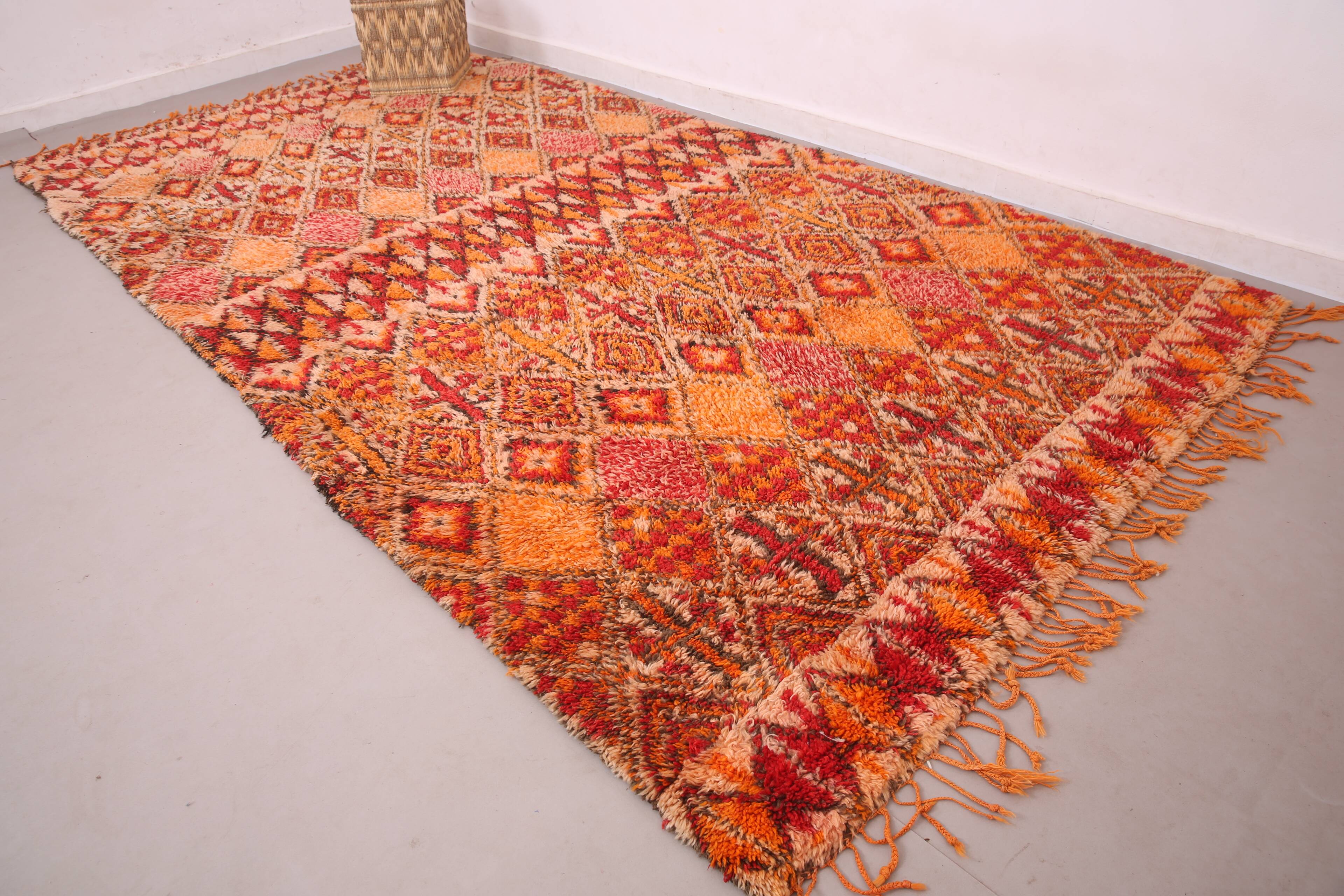 Tapis marocain vintage rare 203 x 392 cm - Tapis en laine berbère - Tapis ancien fait à la main