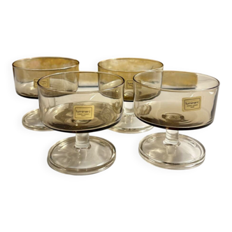 Set of 4 Luminarc smoked glass bowls, 1970s