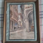 Tableau ancien représentant une rue de Lugano en Suisse