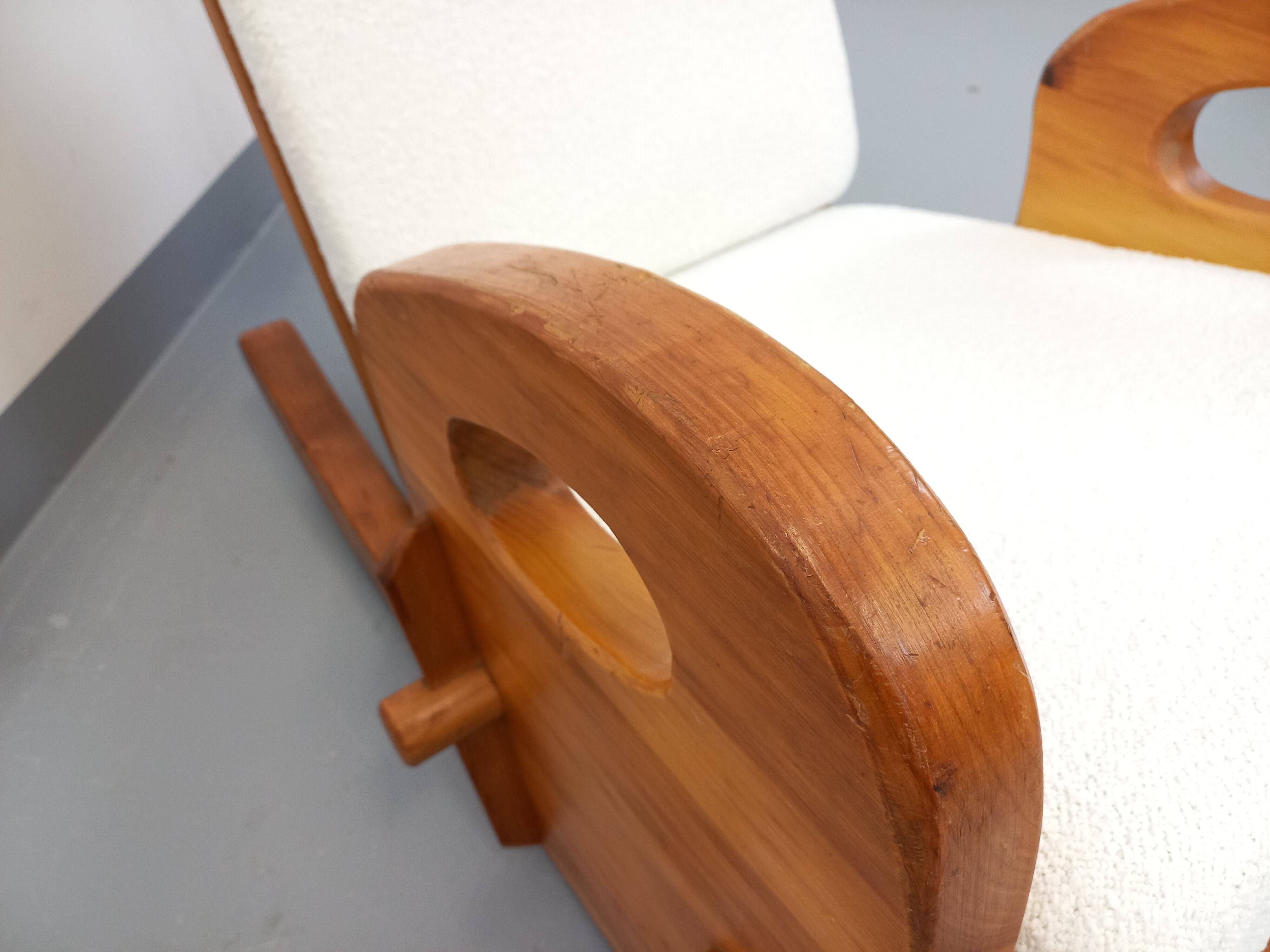 Brutalist rocking chair "sled" vintage