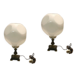 Lampes de table en forme de dés en verre opalin, années 1960, lot de 2