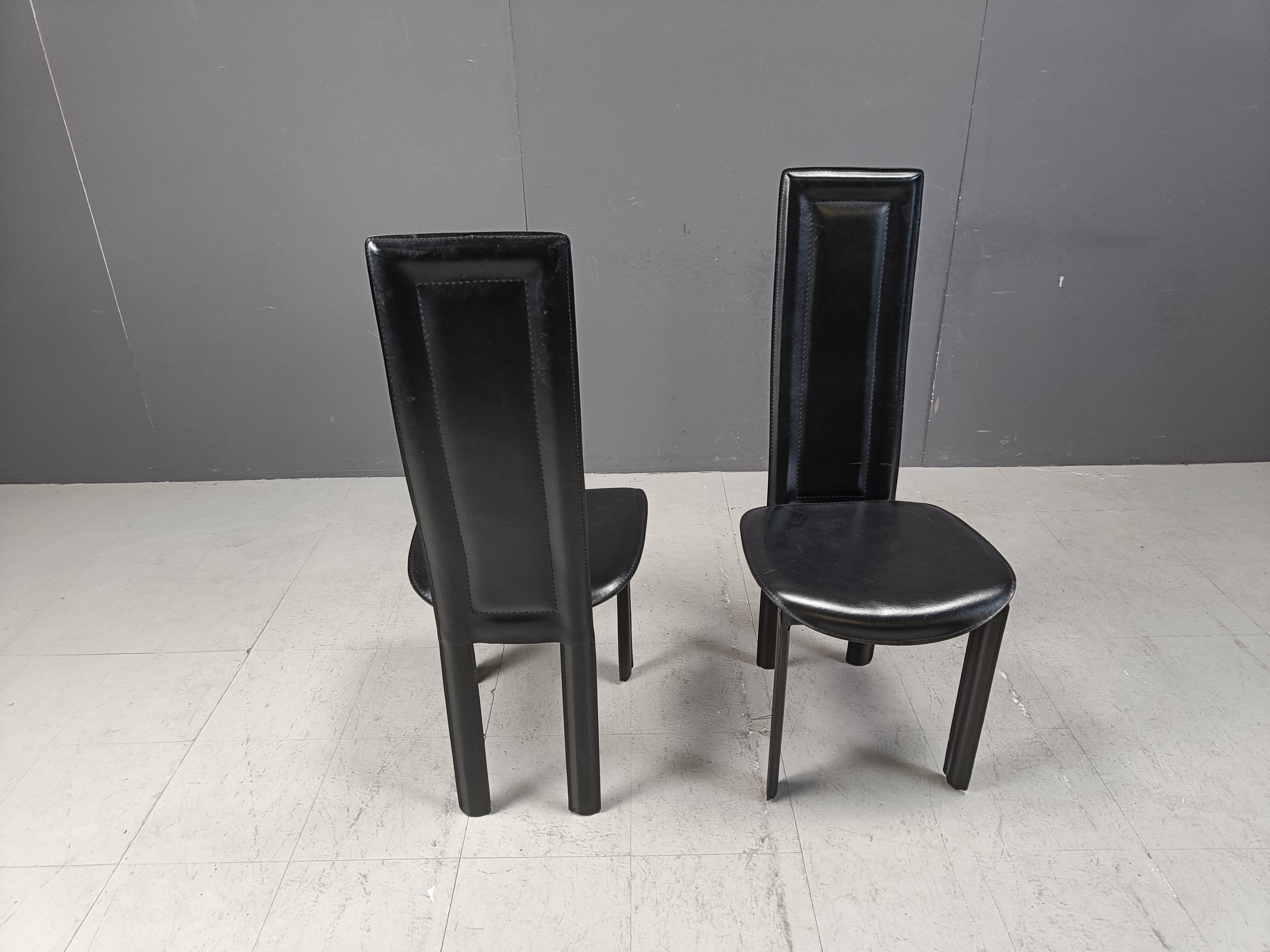Vintage high back italian leather dining chairs, 1980s