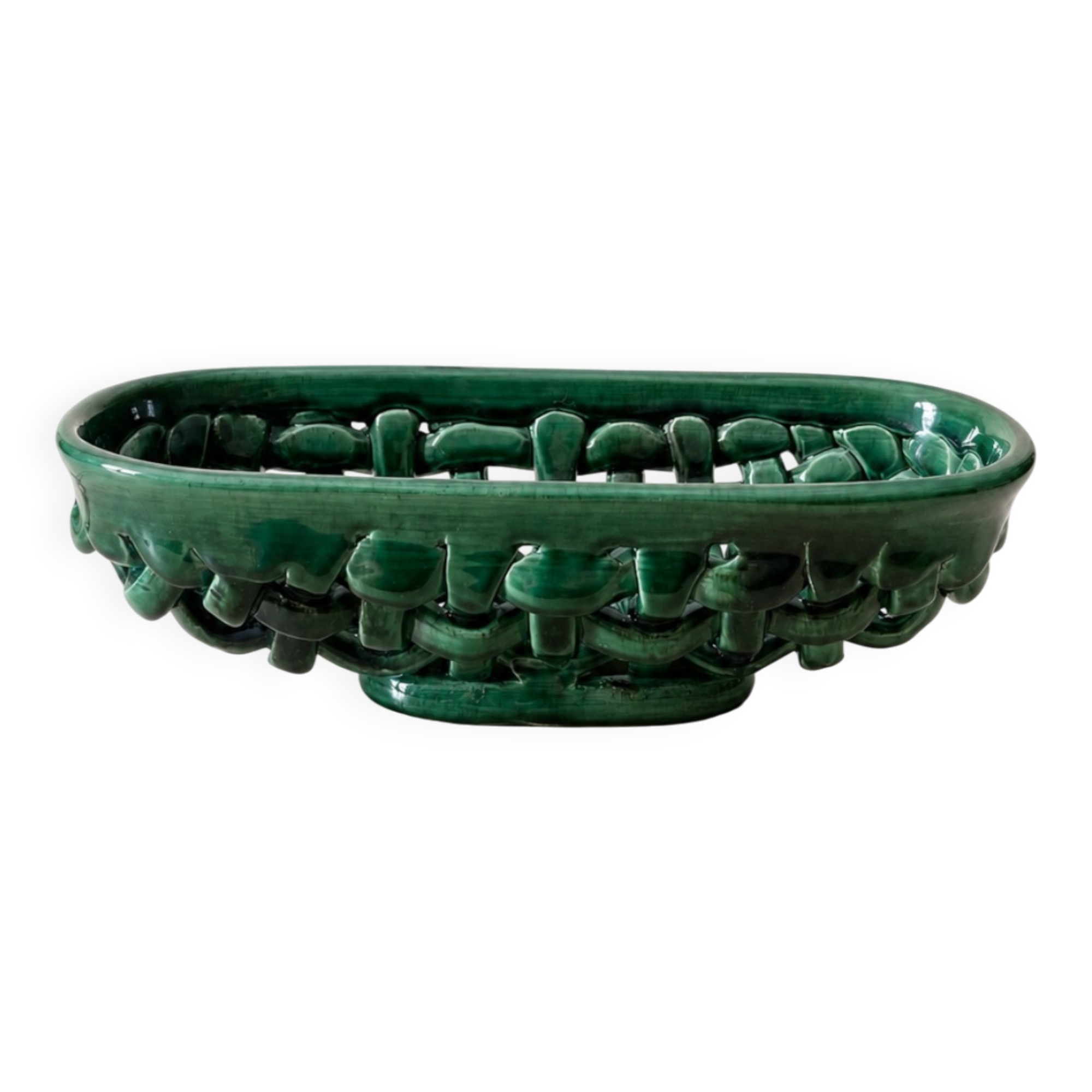 Green ceramic basket signed Idlas