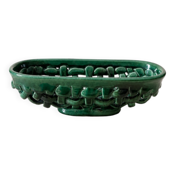 Green ceramic basket signed Idlas