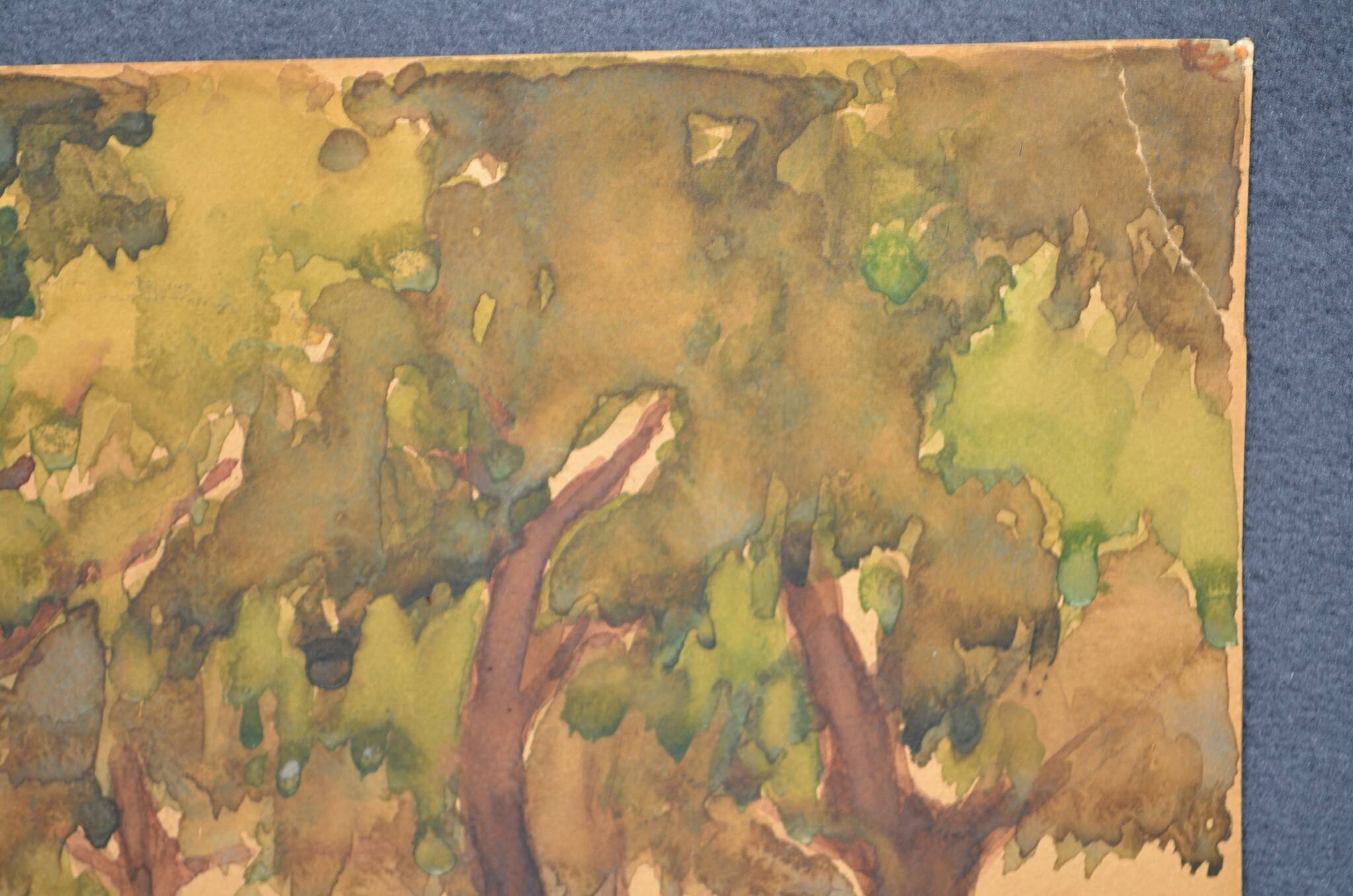 French school 20th century "under the trees of the village square" watercolor