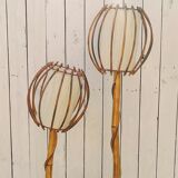 Rattan lamppost, 2 lights and tablet, vintage