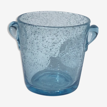 Seau à glaçons Biot verre bullé bleu