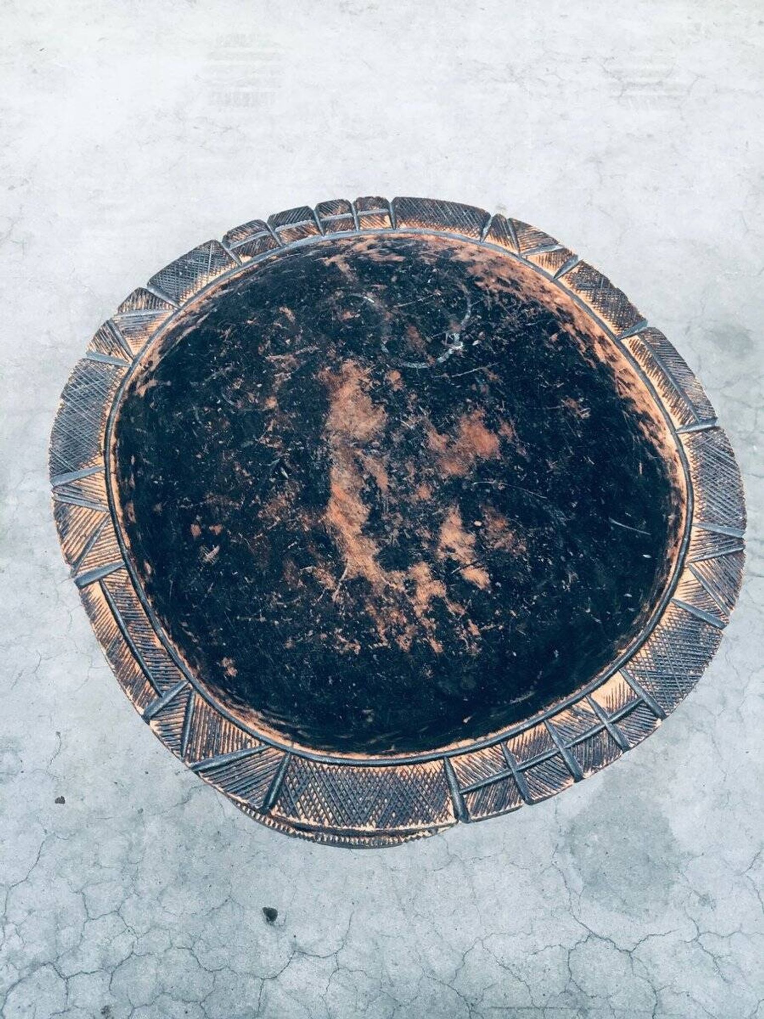 Handcrafted Low Stool in Carved Stained Wood, Africa, 1950s