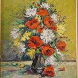 Michel Poulain (Born in 1932) - Oil on canvas - Bouquet of flowers