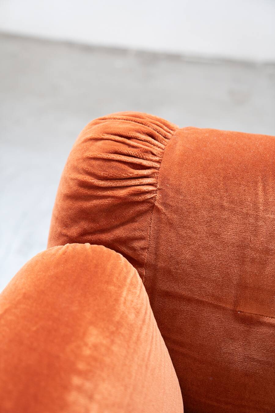 Orange chenille sofas, two and three seats, set of 2, 1970s