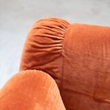 Orange chenille sofas, two and three seats, set of 2, 1970s