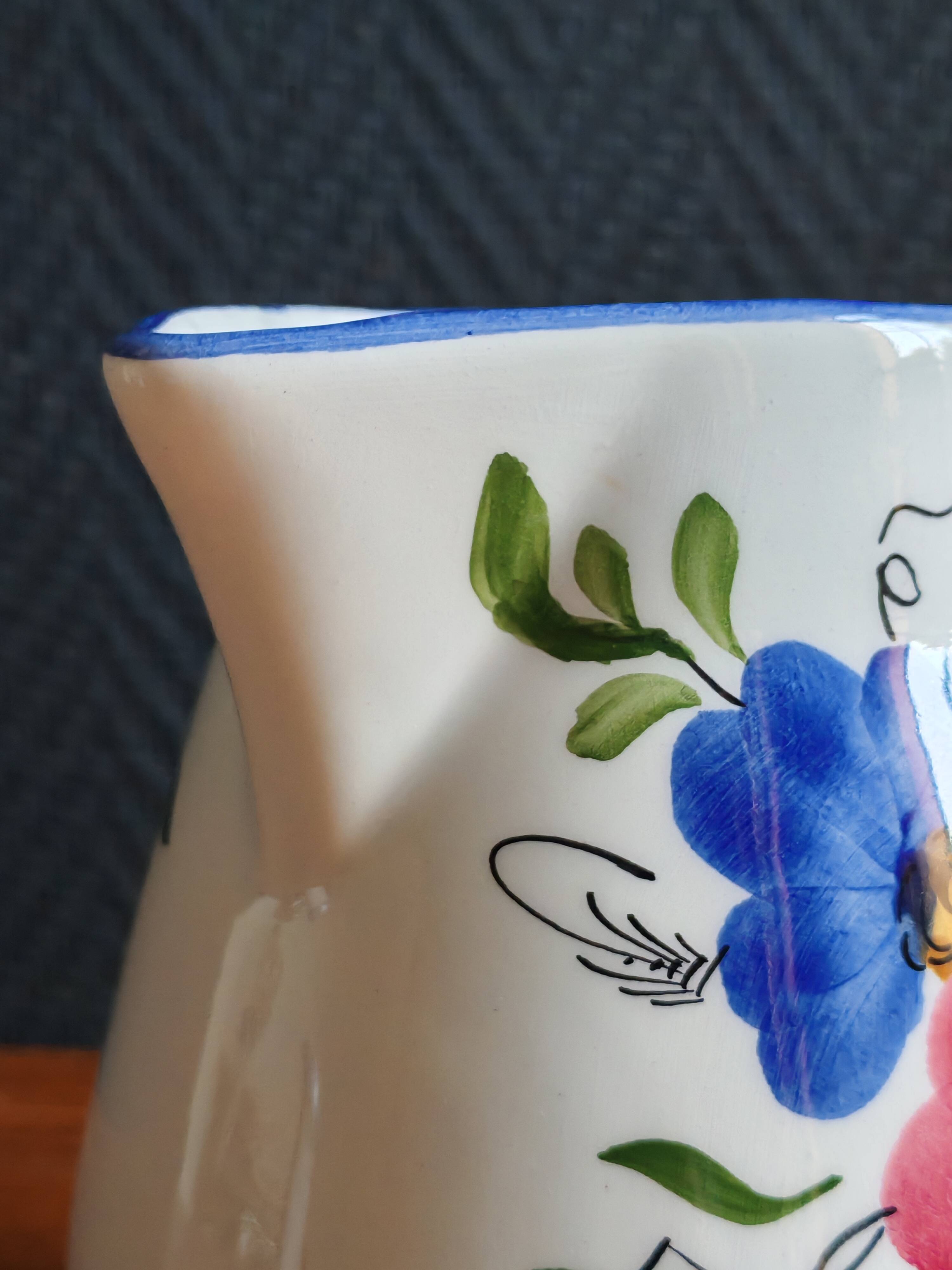 Vintage Ceramic Jug Hand-Painted, Flower Vase