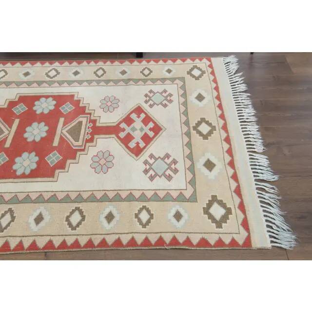Vintage Turkish Oushak Handmade Wool Cotton Beige Area Rug 115x179