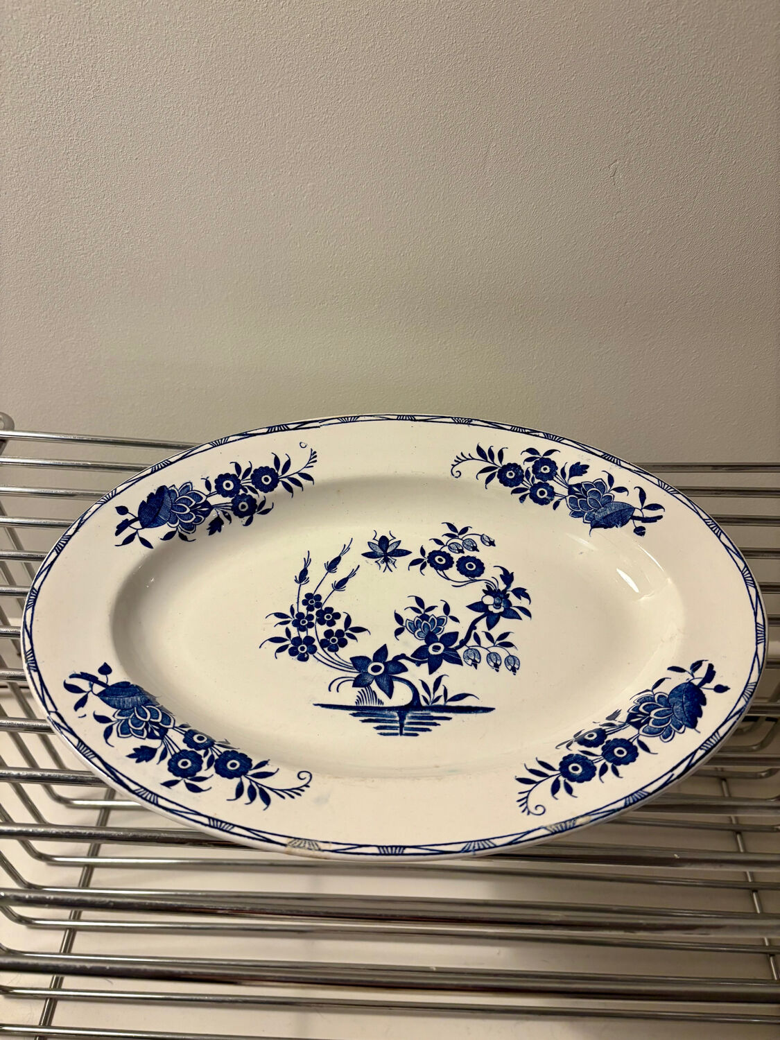Antique oval Boch platter – “Grand Bouquet” decoration