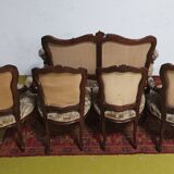 Salon ensemble banquette et fauteuils Rocaille en noyer