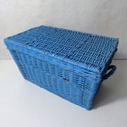 vintage blue rattan trunk chest