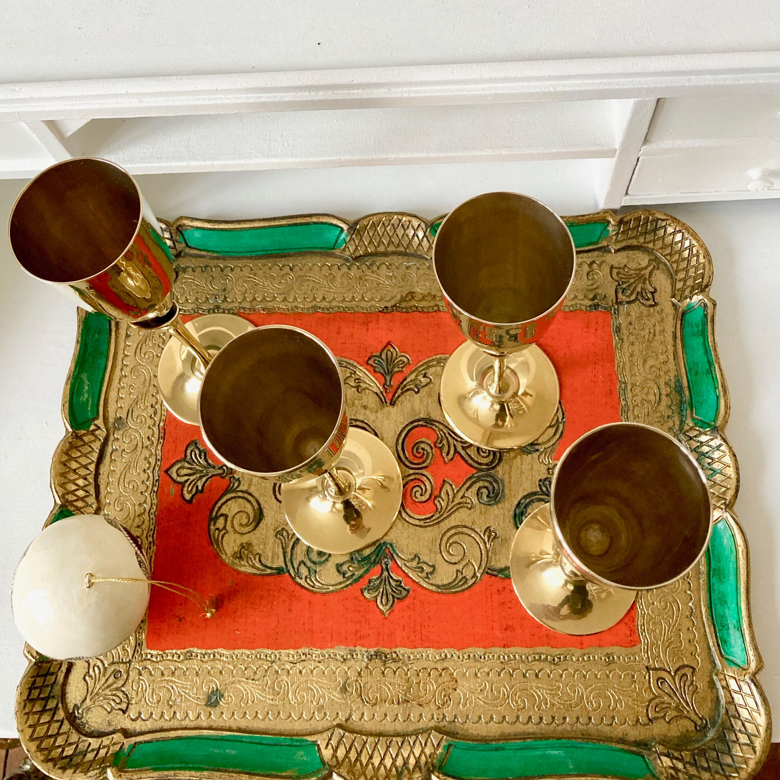 4 brass champagne flutes