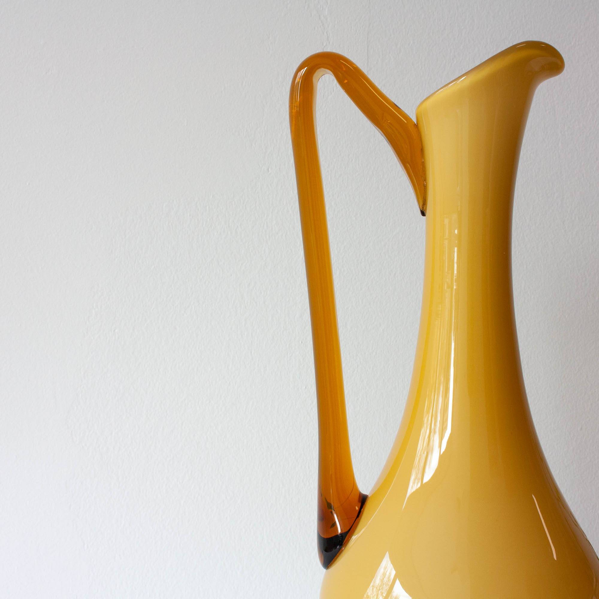 Vintage 1960s Portuguese Opaline Mustard Glass Jug