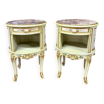 Pair of Italian lacquered wood bedside tables, early 20th century. Louis XV style