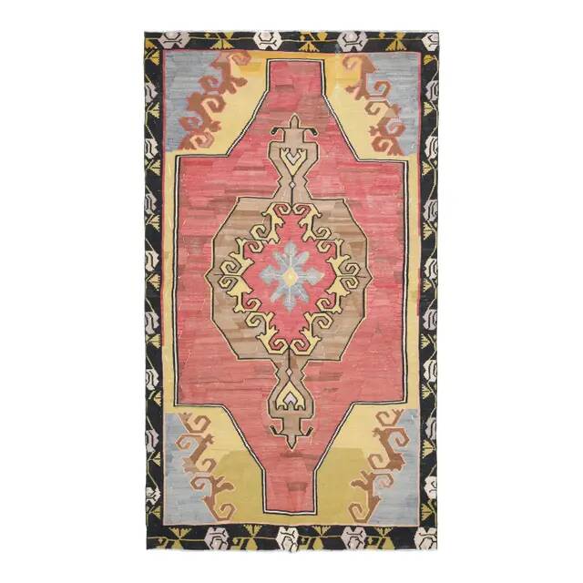 Vintage Turkish Oushak handmade wool cotton pink area rug 172x310