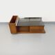 Rectangular vintage modernist coffee table with wooden niches, chrome.