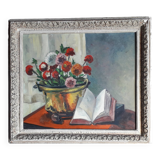 Old oil painting representing a still life