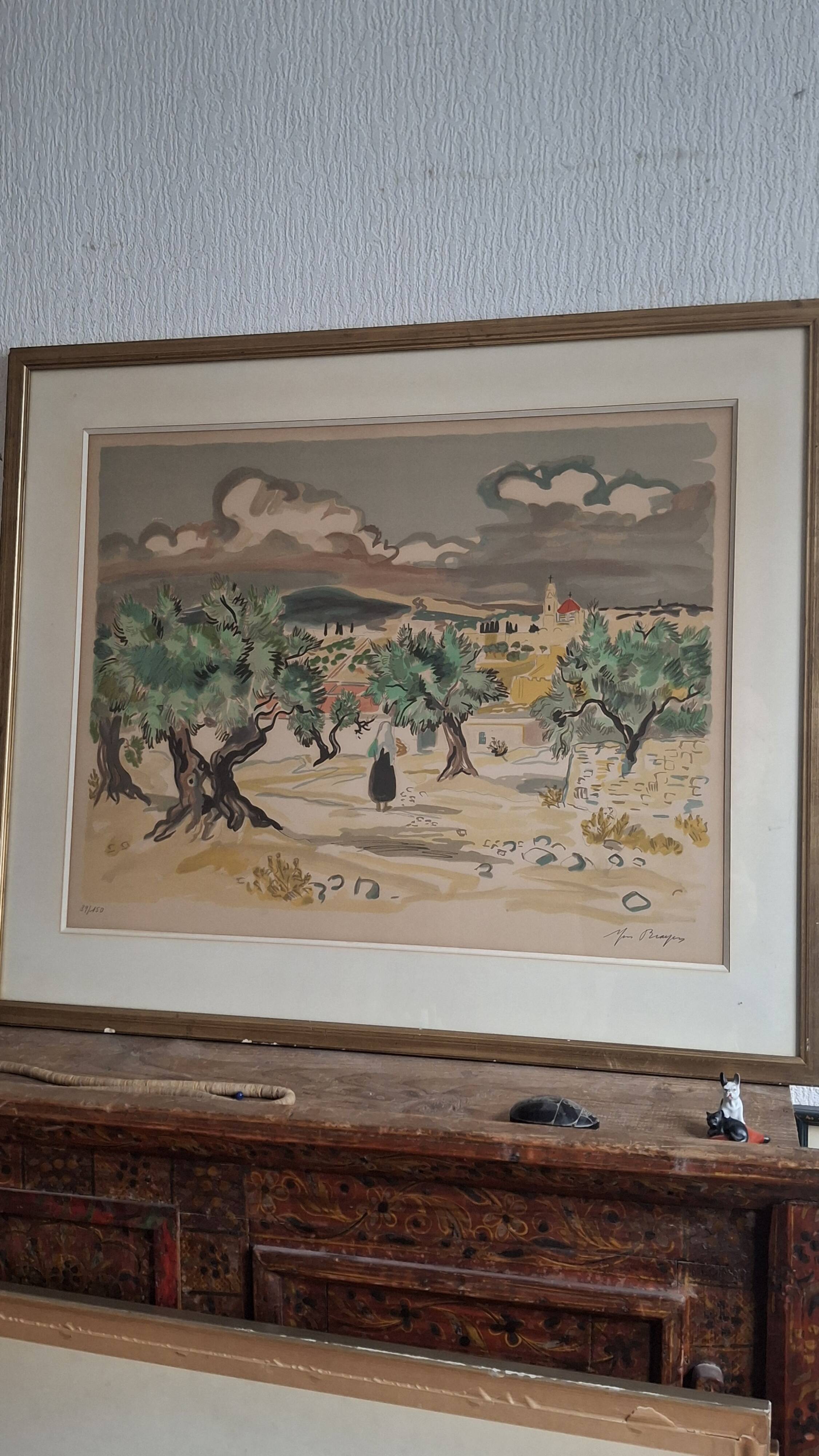 Large lithograph signed by Yves Brayer. Provençal landscape.