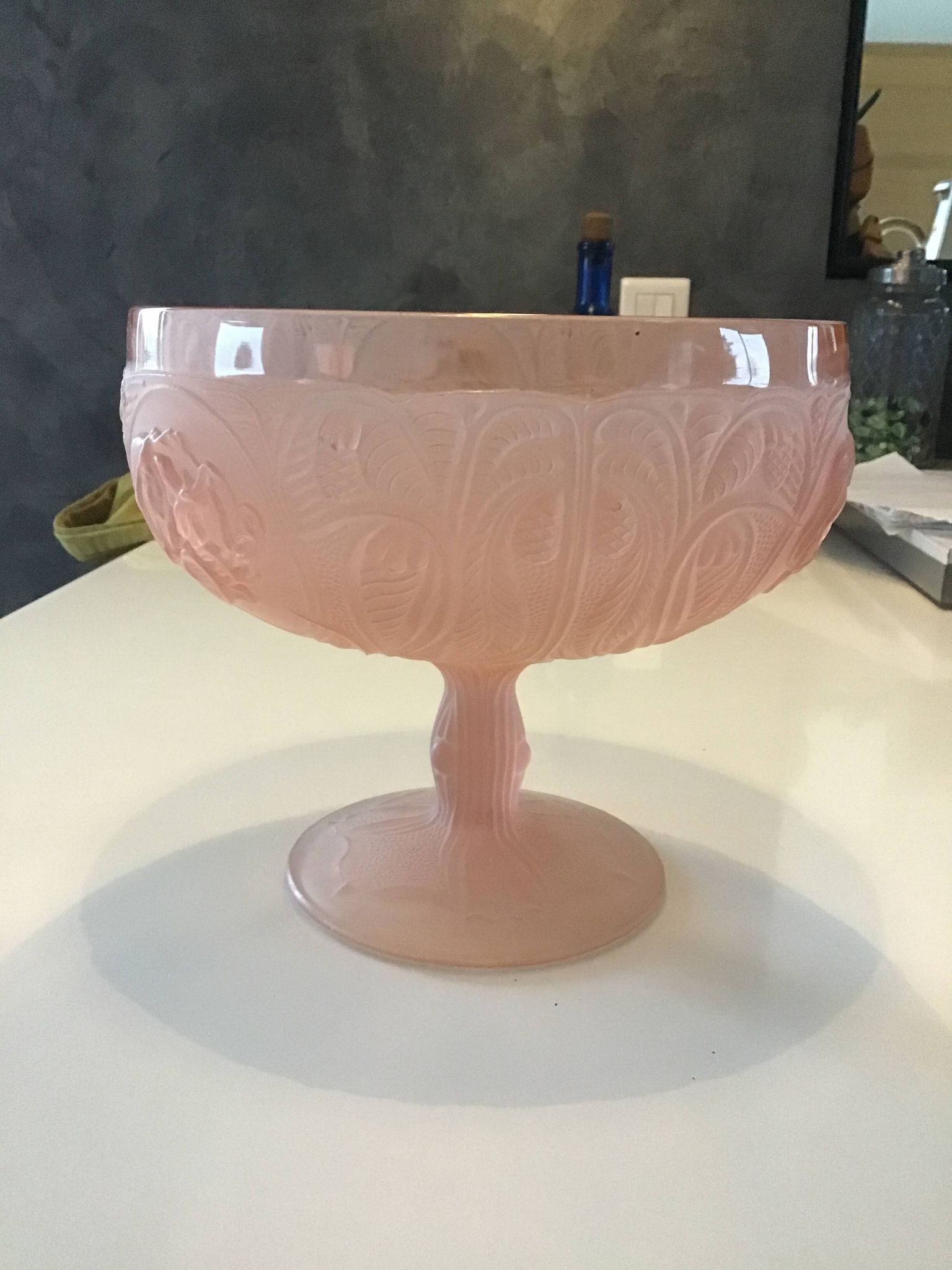 Art Deco pink glass paste fruit bowl/compote dish