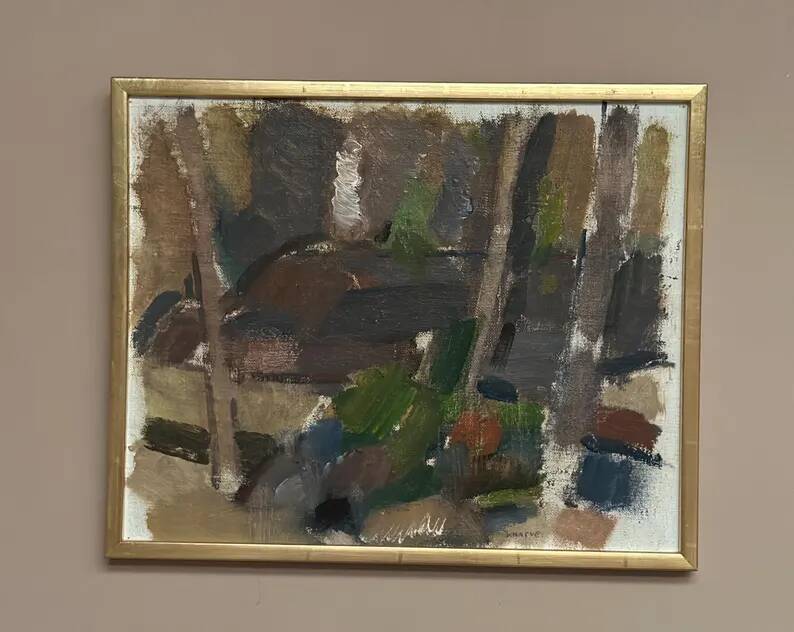 Swedish Oil on Panel“Composition” by Nils Folke Knafve –Vintage & Framed