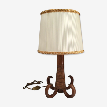 Vintage curved wood rattan lamp 1960 /1970