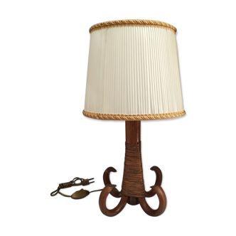 Vintage curved wood rattan lamp 1960 /1970