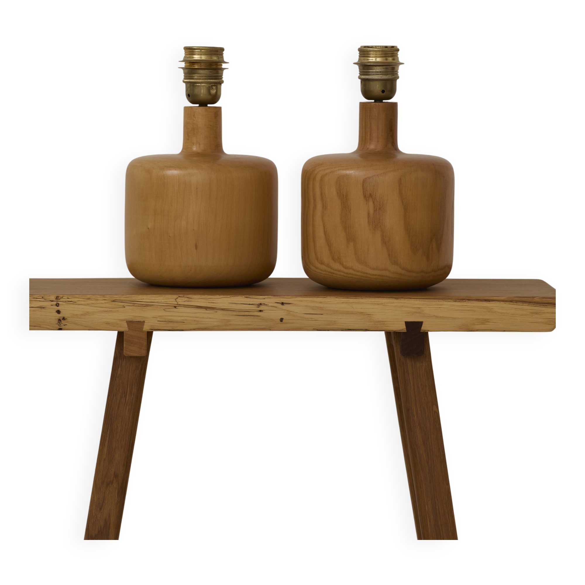 Pair of solid wood lamps by Charlotte Perriand / Les Arcs Circa 1968