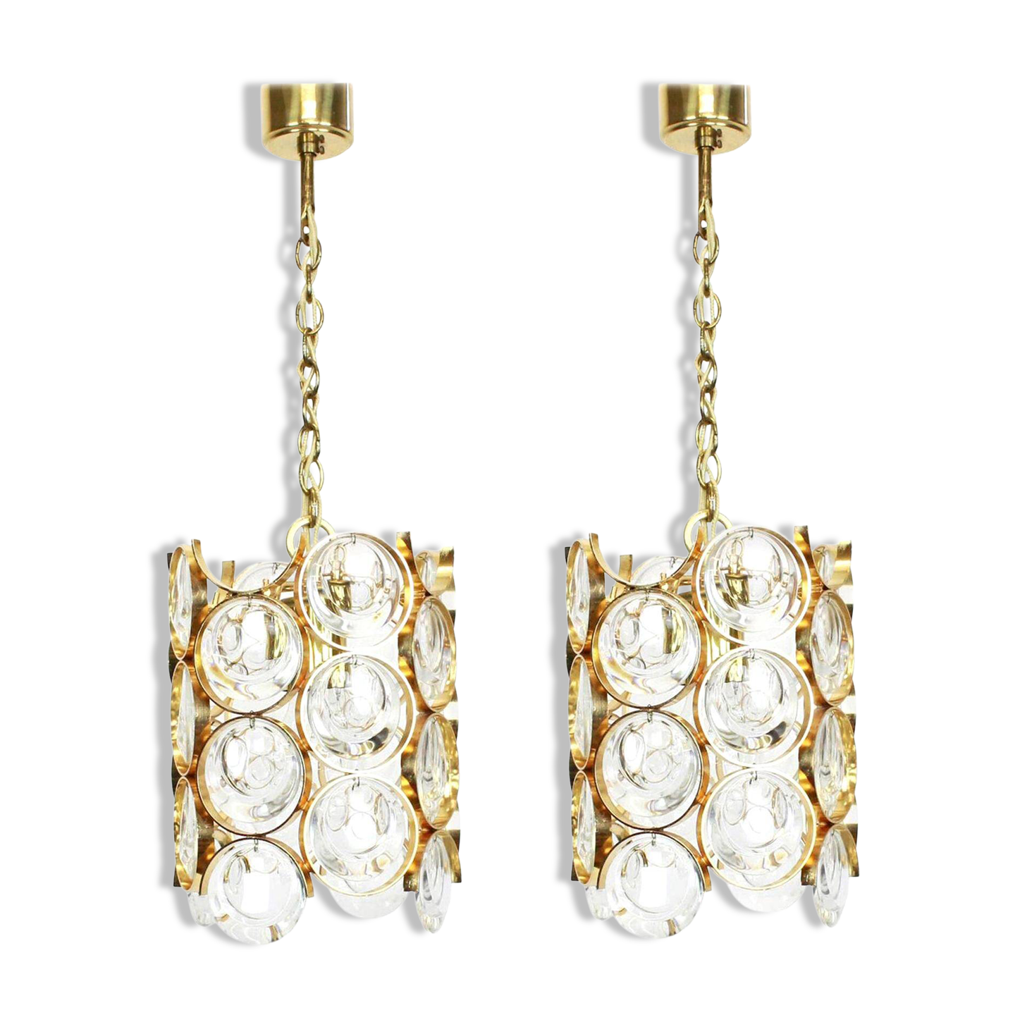 Pair of small golden brass pendants, Sciolari design for Palwa, Germany, 1970s.