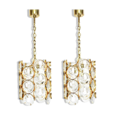 Pair of small golden brass pendants, Sciolari design for Palwa, Germany, 1970s.