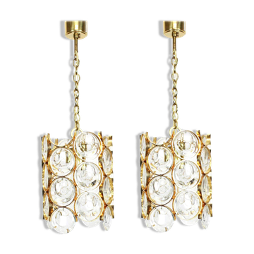 Pair of small golden brass pendants, Sciolari design for Palwa, Germany, 1970s.