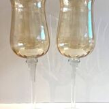 Duo of Tealight Holders Vases Candle Holders on Stand Blown Crystal Glass Amber